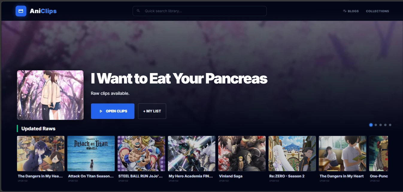 AniClips homepage